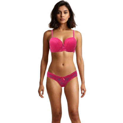 10033 - Elegant Lace-Adorned Bra Panty Duo with Underwire and Padding Support