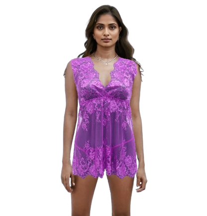 10049 - Elegant Full Lace Nightwear Set with Matching Panty