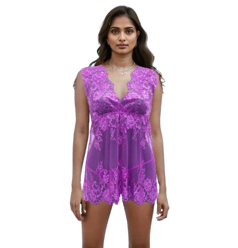 10049 - Elegant Full Lace Nightwear Set with Matching Panty