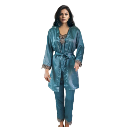 10062 - Silk Sleepwear Collection: 5-Piece Nightgown, Robe, Cami & Shorts Pajama Set for Women