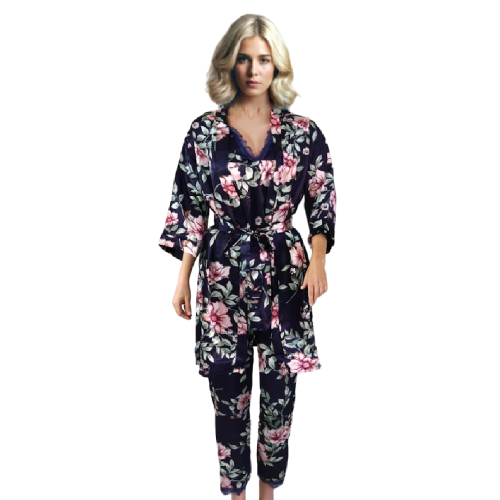 10063 - Floral-Themed Women's Sleepwear 5-Piece Set - Nightgown, Robe, Cami, Shorts and Pajama Set